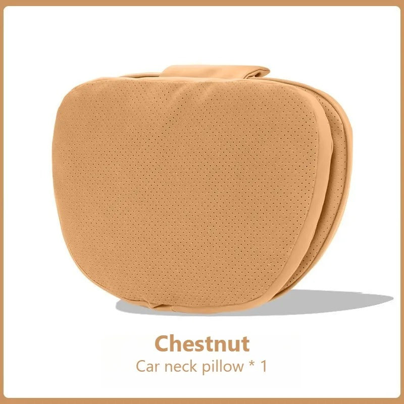 Soft Suede Car Neck & Lumbar Support Pillow Set – Memory Foam Headrest Waist Cushion with Double-Sided Design - Delicate Leather