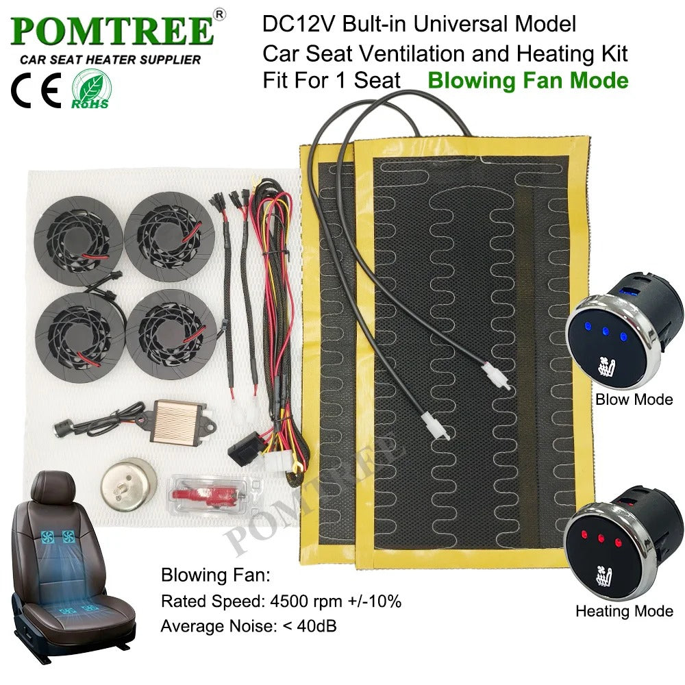 DC 12V Car Seat Heating & Ventilation Kit for 1 Seat – Built-In Heater Pad with Fans & 3-Level Switch - Delicate Leather