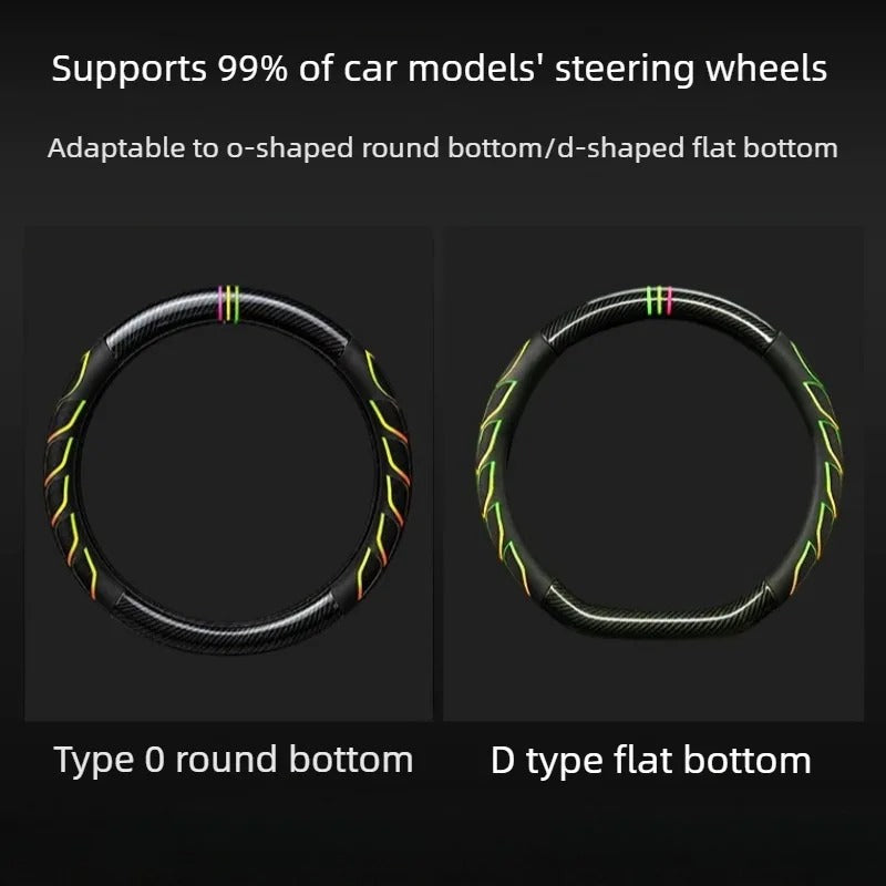 Carbon Fiber & Nappa Leather Steering Wheel Cover – Universal 38cm O/D Shape Anti-Slip Grip - Delicate Leather