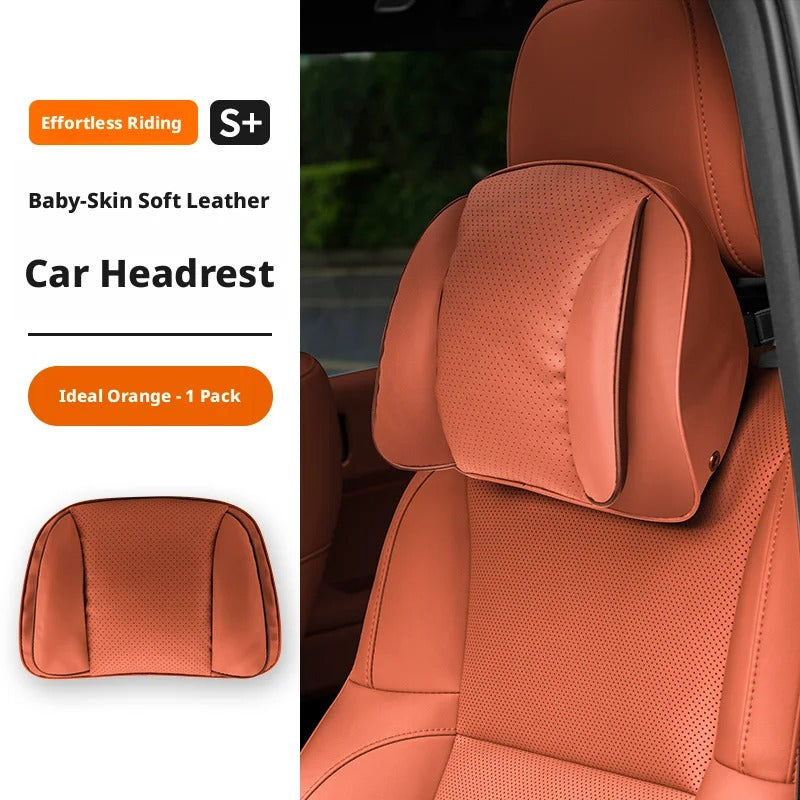 Premium Car Headrest & Lumbar Pillow – Universal Adjustable Neck & Back Cushion - Delicate Leather