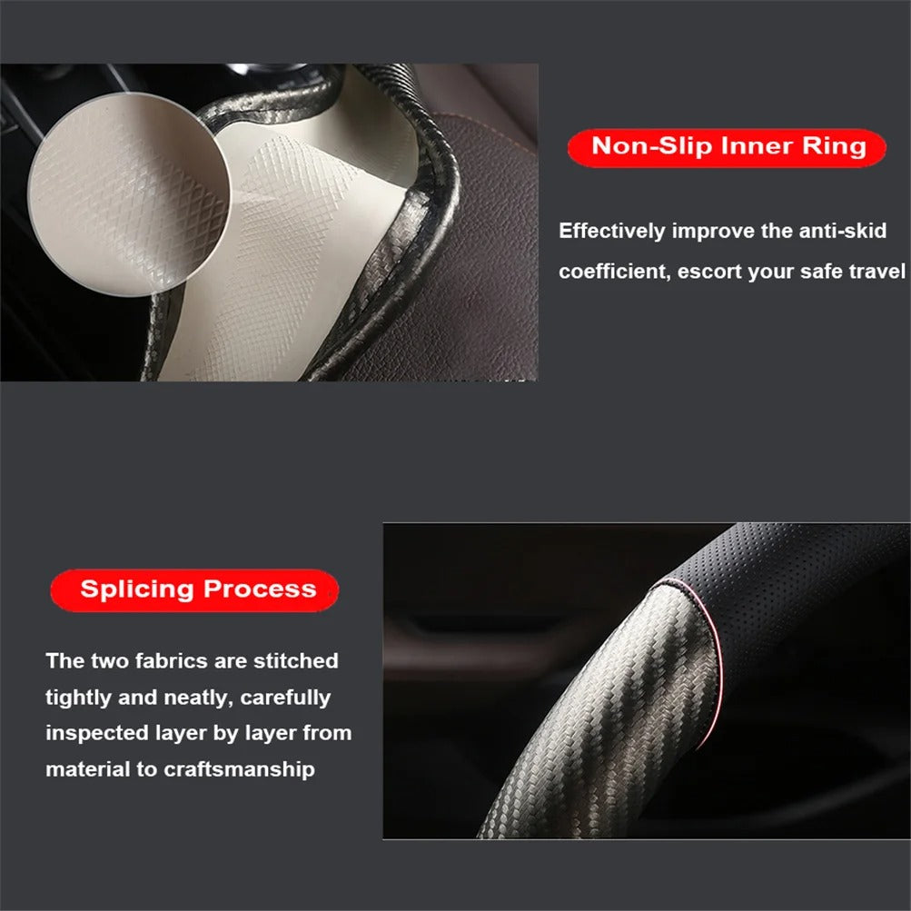 38cm Carbon Fiber Leather Steering Wheel Cover – Breathable, Non-Slip, Compatible with BMW 1/3/5 Series, X1, X3, X5, X6 - Delicate Leather  