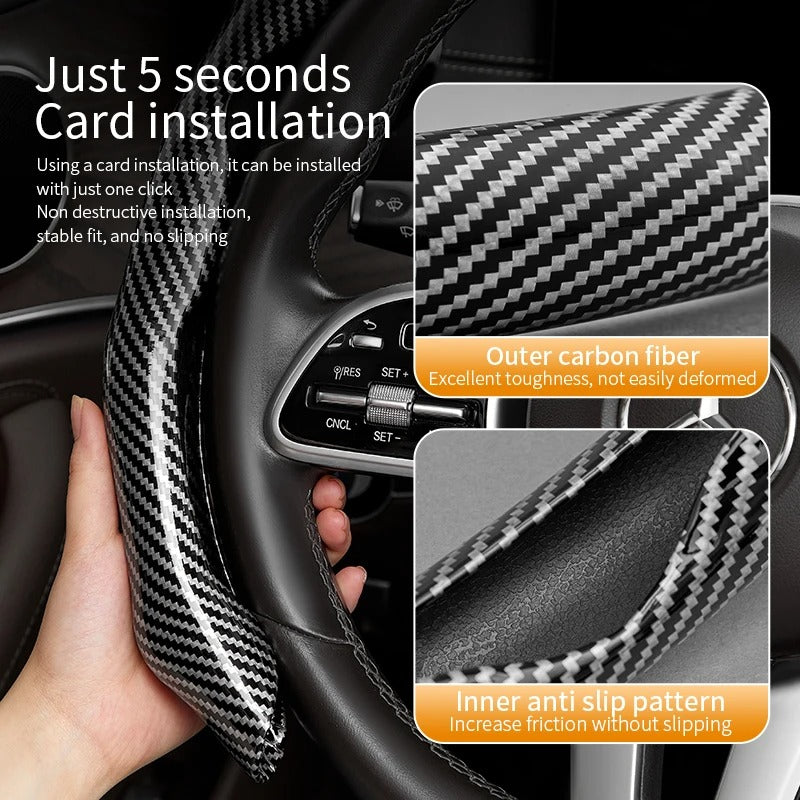 Carbon Fiber Texture Steering Wheel Cover – 38cm Universal Non-Slip Microfiber Grip - Delicate Leather  