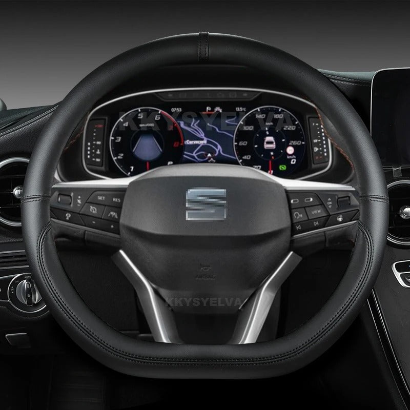 Universal D-Shape Steering Wheel Cover – 38CM Microfiber Leather, Multiple Colors - Delicate Leather  