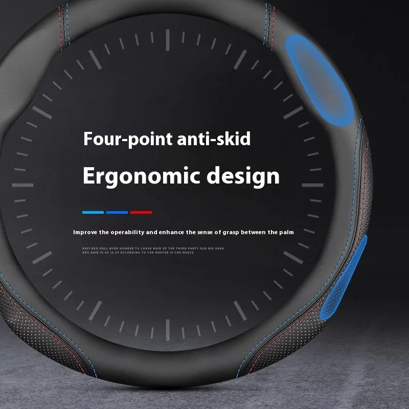 Universal Leather Steering Wheel Cover – 38cm, Non-Slip, Compatible with Select Mid-Size & SUV Models - Delicate Leather  