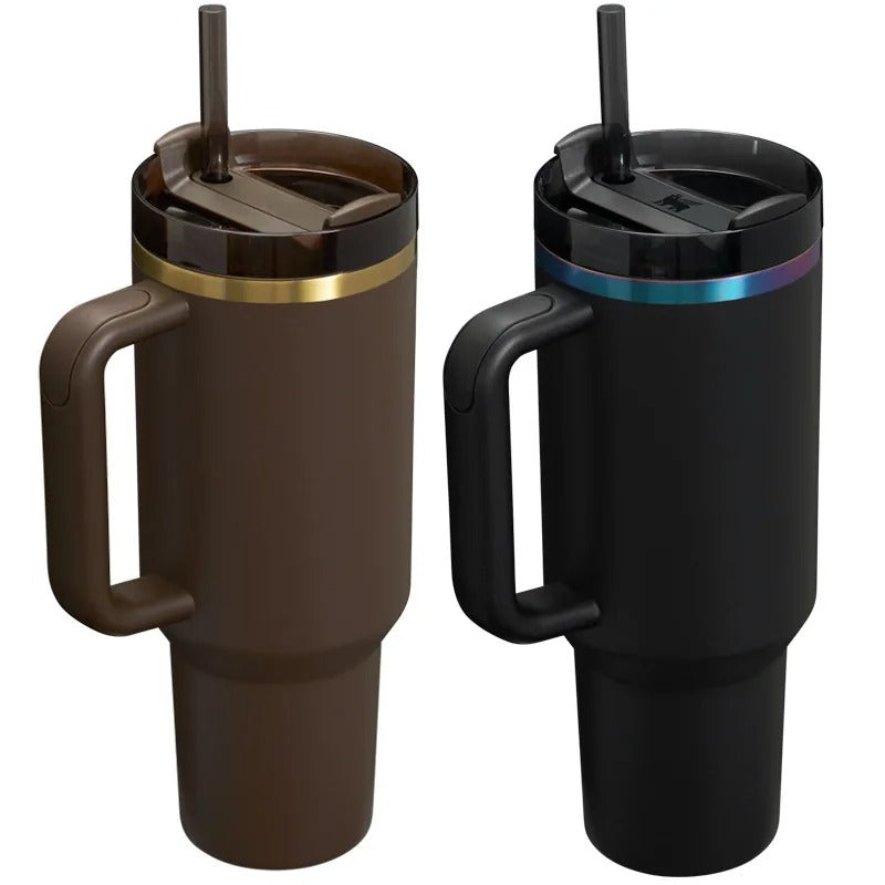 40oz Insulated Stainless Steel Tumbler with Lid & Straw – Large Capacity Vacuum Car Mug with Handle