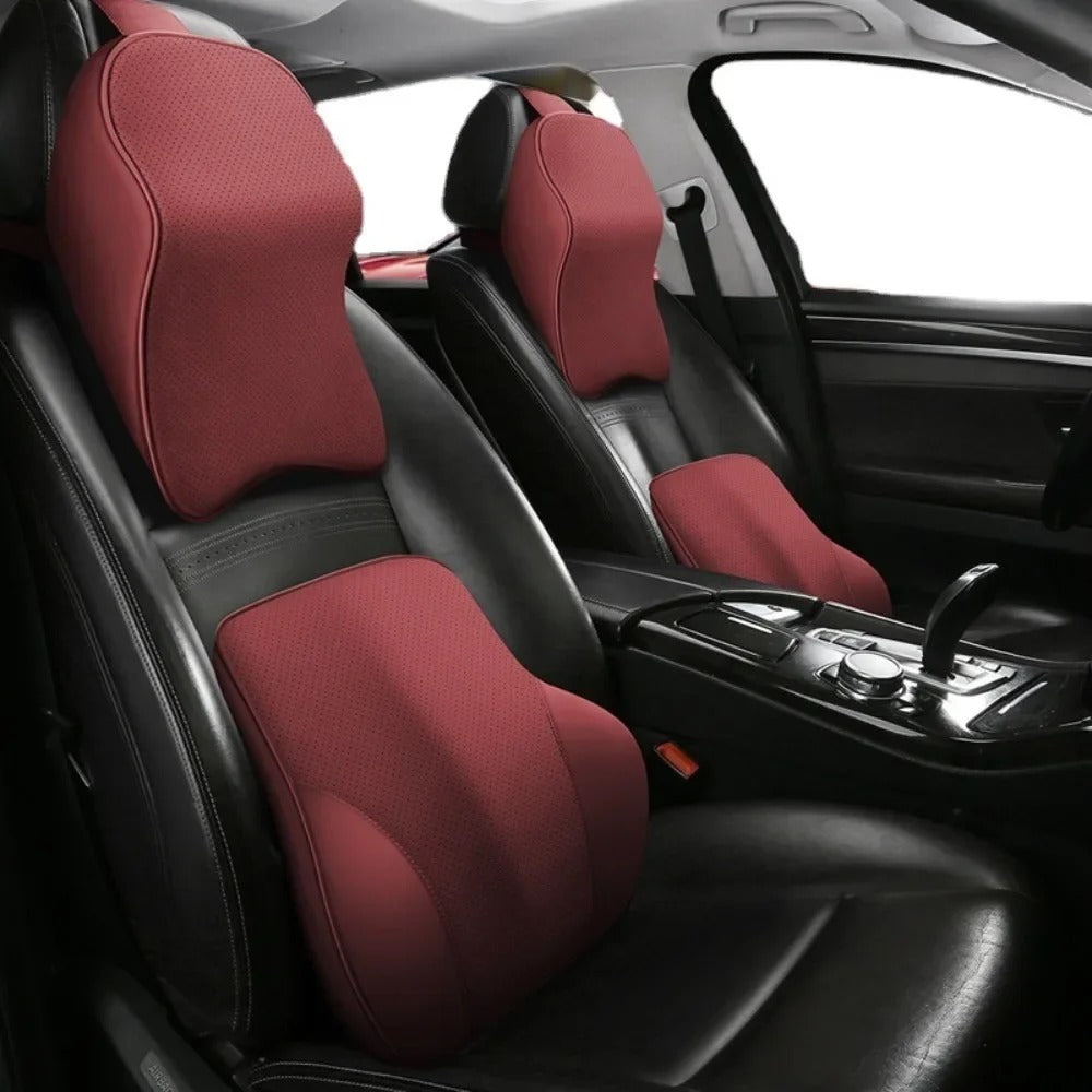 3D Nappa PU Leather Memory Foam Car Headrest & Lumbar Support Cushion - Delicate Leather