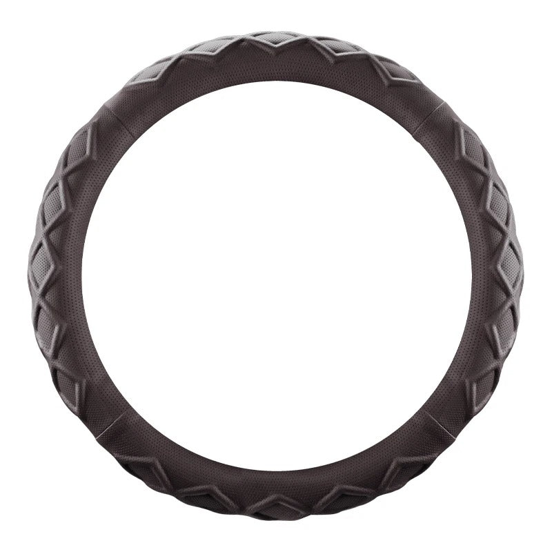 Rhombus Pattern PU Leather Steering Wheel Cover – O-Type Minimalist Non-Slip Grip - Delicate Leather