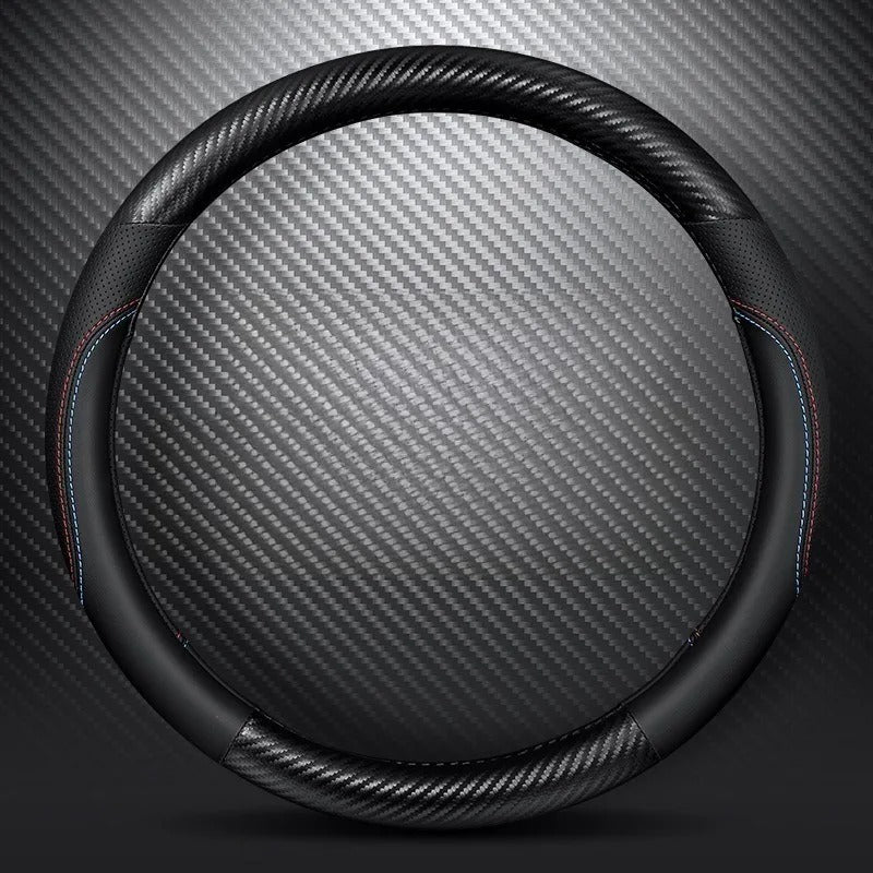 Carbon Fiber Microfiber Leather Steering Wheel Cover – O Shape Universal Non-Slip Grip - Delicate Leather  
