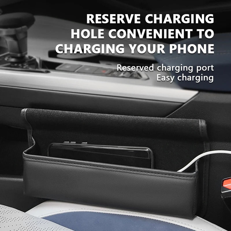 Car Seat Side Organizer – PU Leather Crevice Storage Box with Cable Slot - Delicate Leather  