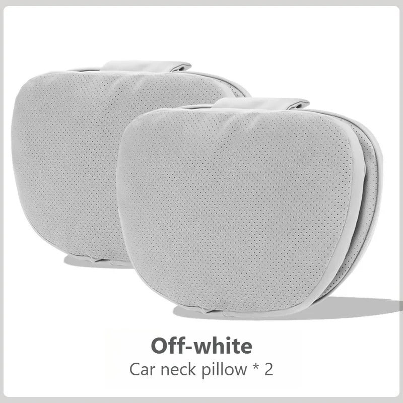 Soft Suede Car Neck & Lumbar Support Pillow Set – Memory Foam Headrest Waist Cushion with Double-Sided Design - Delicate Leather