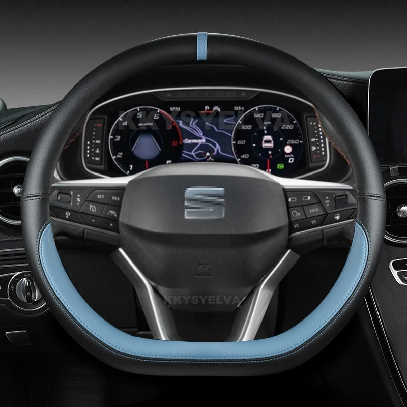 Universal D-Shape Steering Wheel Cover – 38CM Microfiber Leather, Multiple Colors - Delicate Leather  