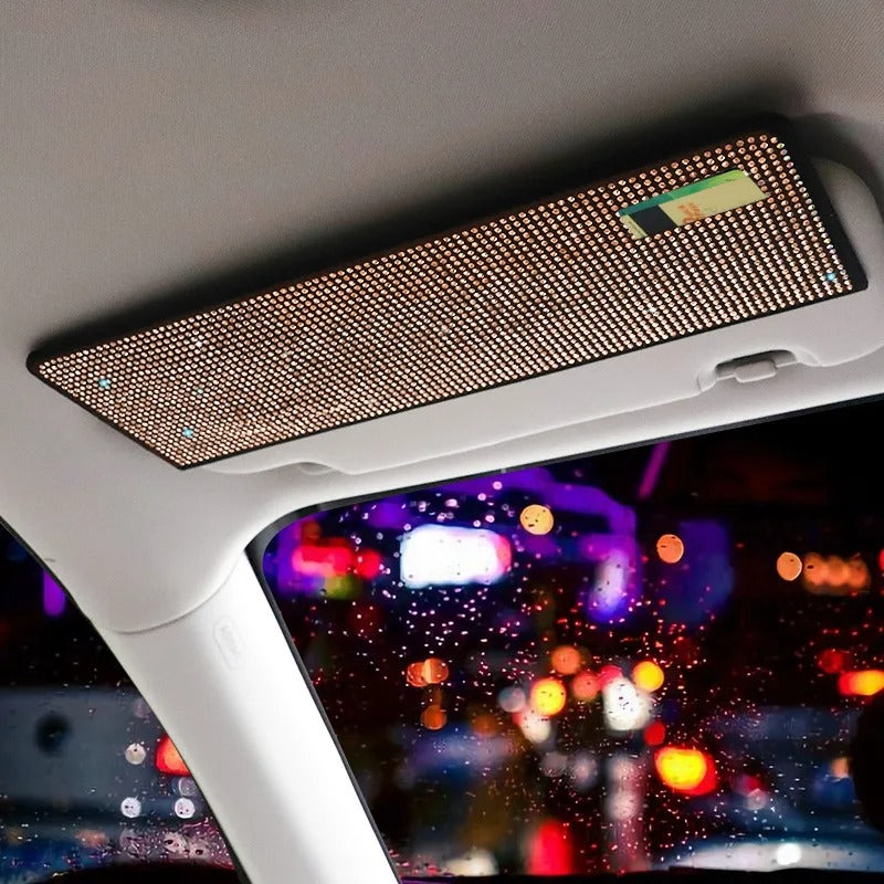 Bling Rhinestone Car Sun Visor Extender – Glare Shield with Card & Ticket Holder