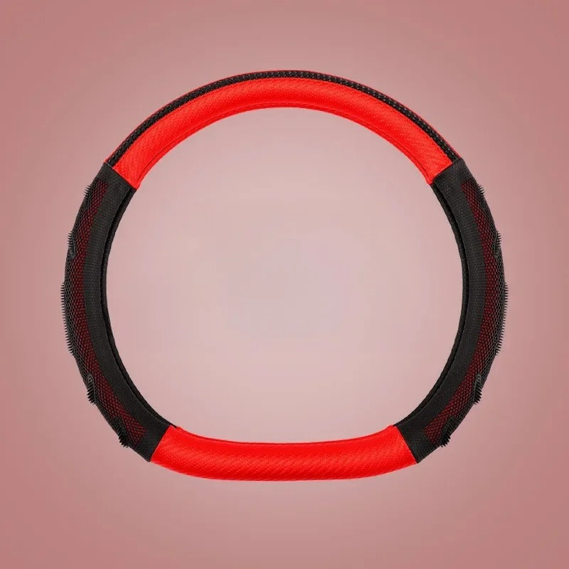 Carbon Fiber Steering Wheel Cover – Universal 38CM O/D Shape Honeycomb Non-Slip Grip - Delicate Leather