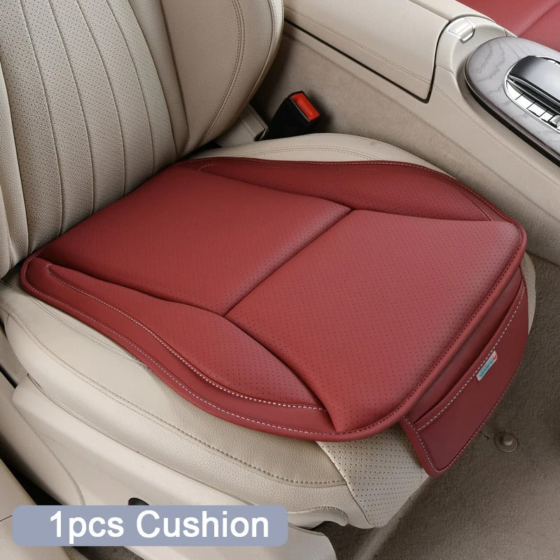 Nappa Leather Car Seat Cover Set – Breathable Four-Season Cushion with Headrest - Delicate Leather  