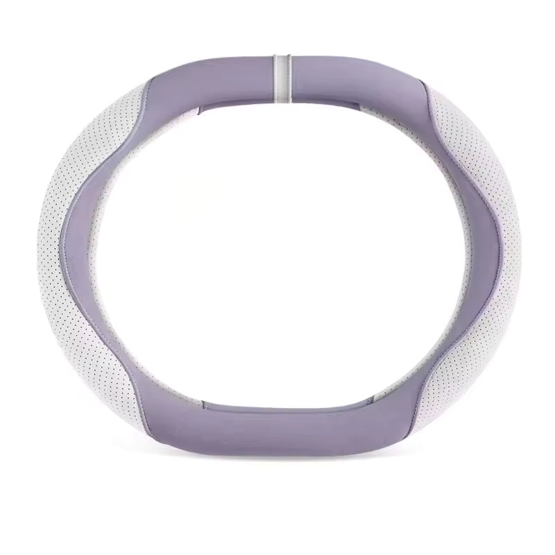 Suede Steering Wheel Cover – Universal 38CM Cute Non-Slip O/D Shape Grip - Delicate Leather