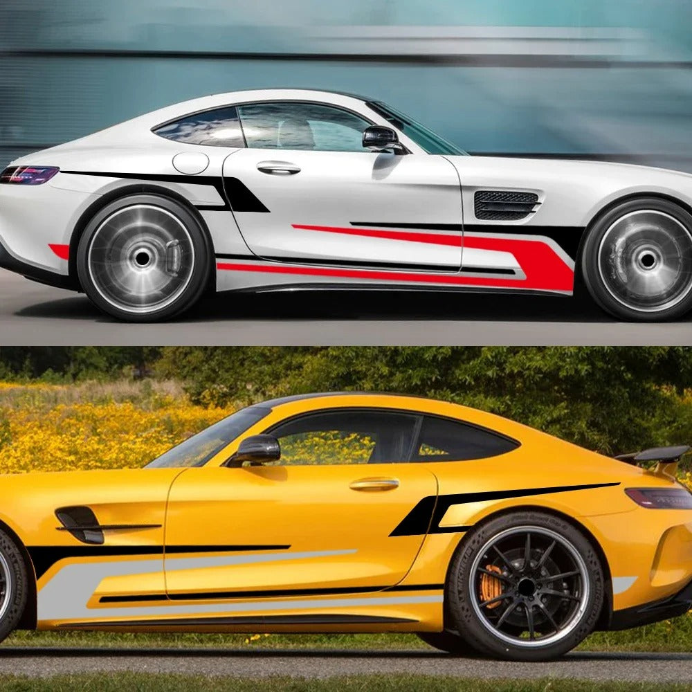 Car Side Sport Stripe Decals – Self-Adhesive PVC Vinyl Body Graphic Stickers - Delicate Leather