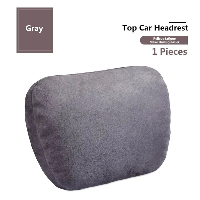 Luxury Car Headrest Neck Pillow – Soft Adjustable Support Cushion, Natural Fur, Universal Fit - Delicate Leather  