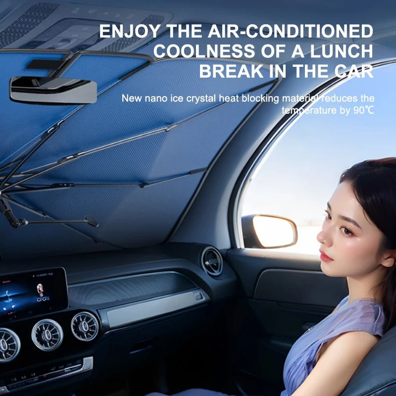 Windshield Sun Shade Umbrella – UPF50+ Foldable Front Window Sun Protection Cover - Delicate Leather  