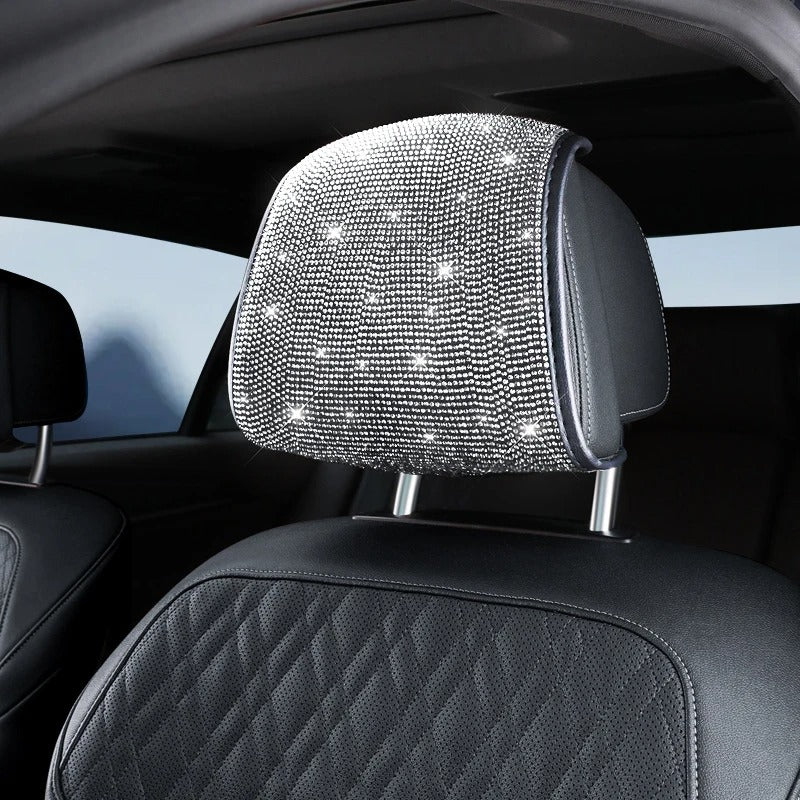 1PC Bling Car Seat Headrest Cover – Rhinestone Plush Headrest Cushion Protector Universal Auto Interior Accessory - Delicate Leather