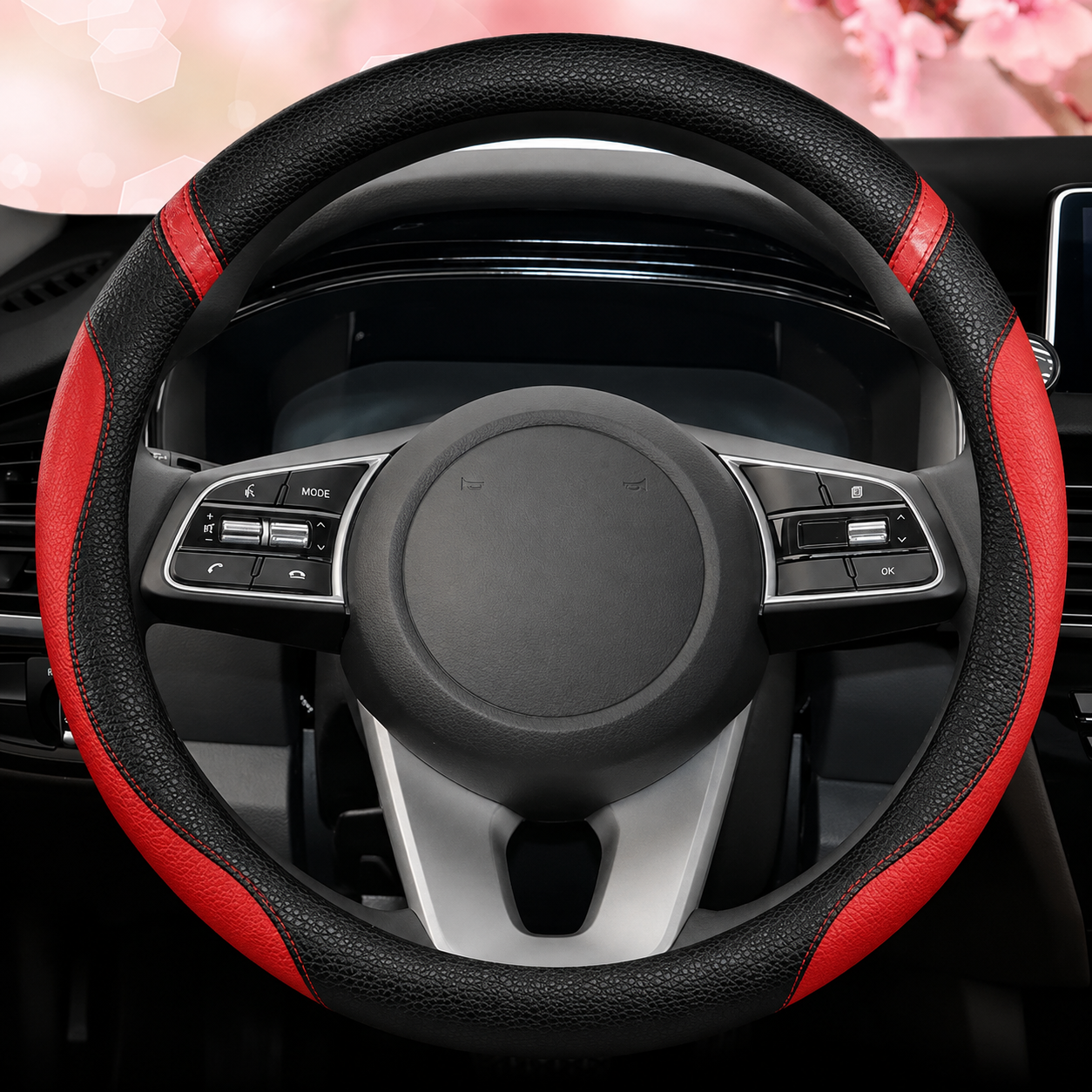 PU Leather Car Steering Wheel Cover – 38CM Non-Slip Breathable Auto Interior Accessory - Delicate Leather