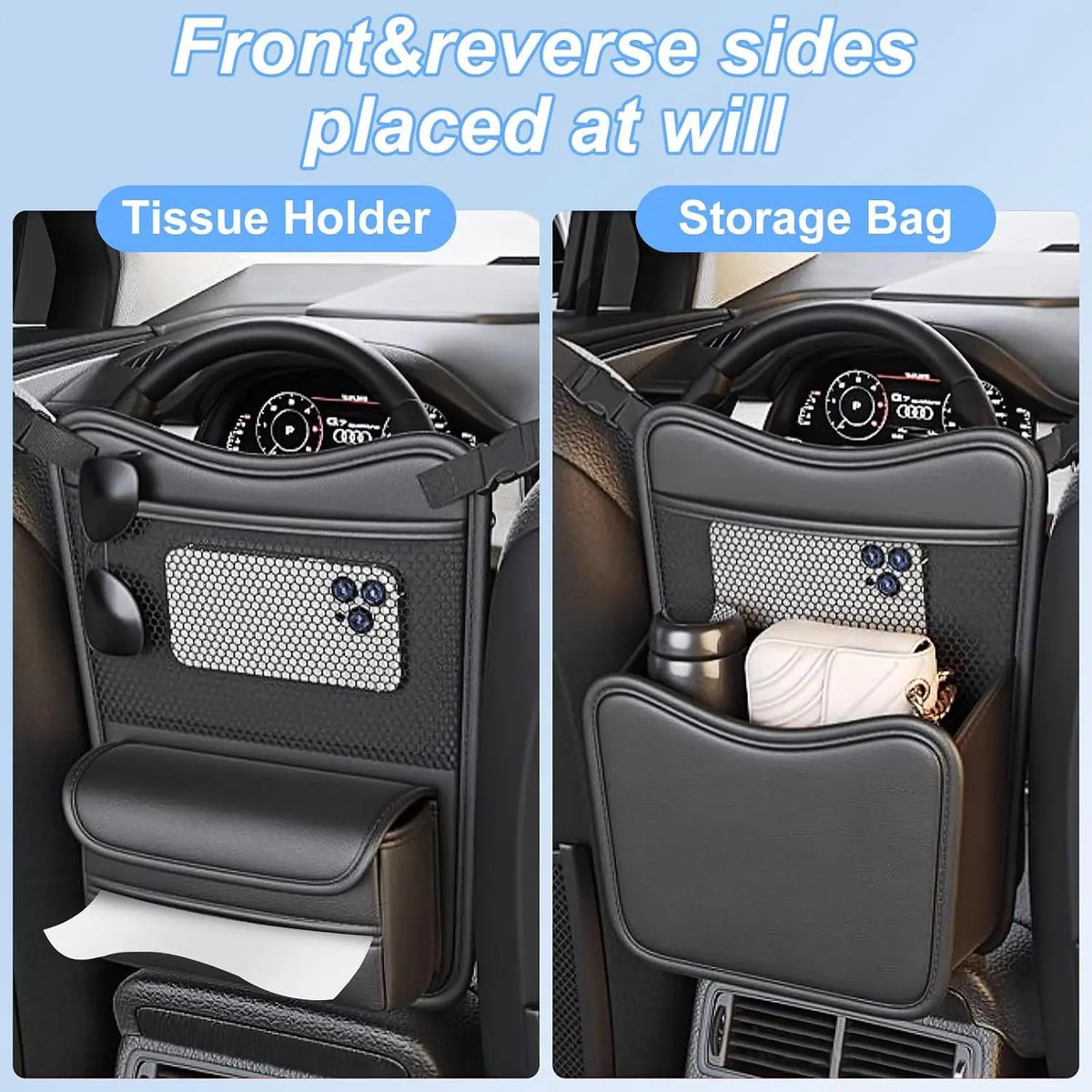 Car Net Pocket Organizer – Handbag & Purse Holder Between Seats - Delicate Leather