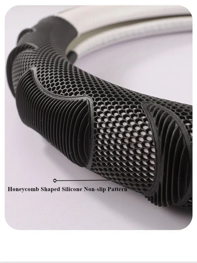 Carbon Fiber Steering Wheel Cover – Universal 38CM O/D Shape Honeycomb Non-Slip Grip - Delicate Leather
