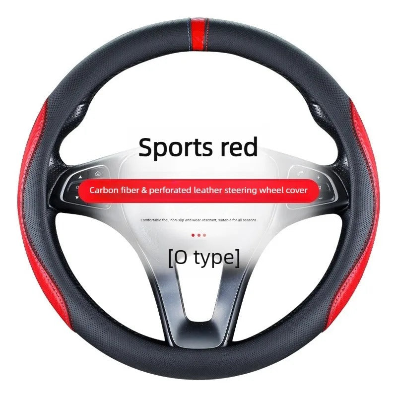 Carbon Fiber Microfiber Leather Steering Wheel Cover – Universal 37–38CM O/D Shape Non-Slip Grip - Delicate Leather