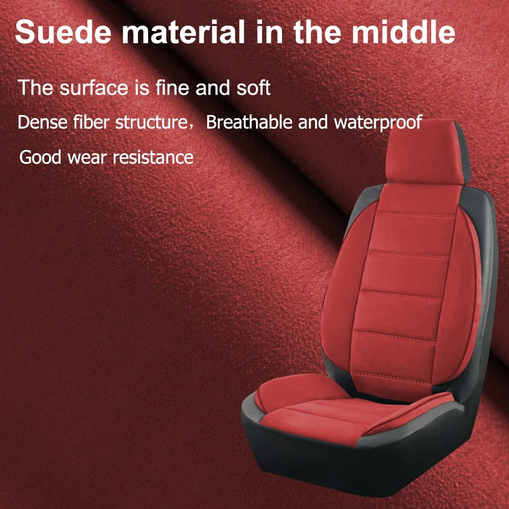 Universal Suede & Leather Car Seat Covers – Waterproof Full Set for Cars, SUVs, Trucks & Vans - Delicate Leather
