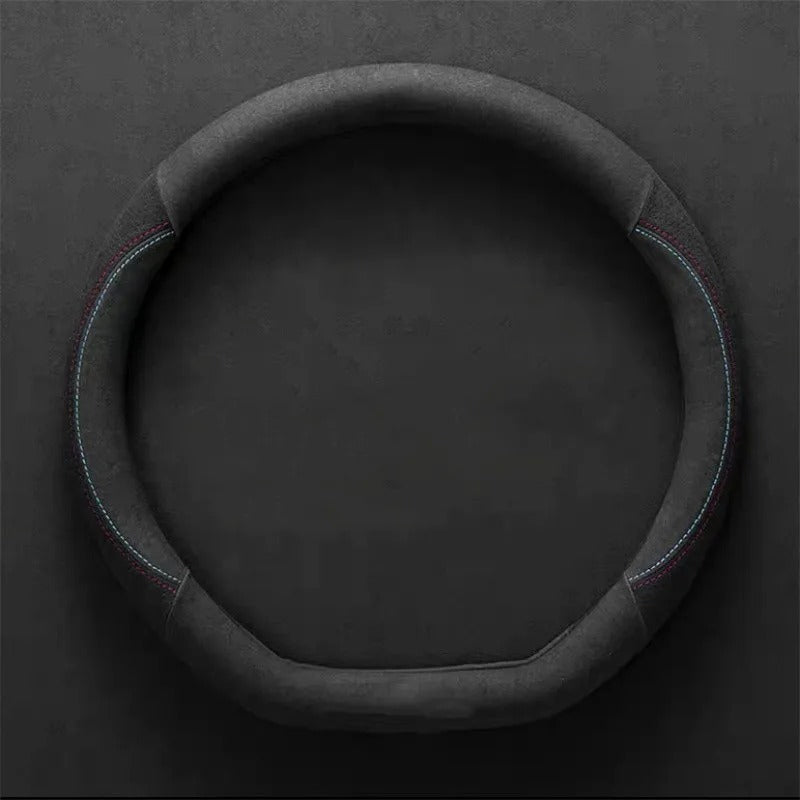 All-Season Suede D-Shaped Steering Wheel Cover – Ultra-Thin Non-Slip Breathable Leather Protector, Universal Fit 38cm - Delicate Leather  