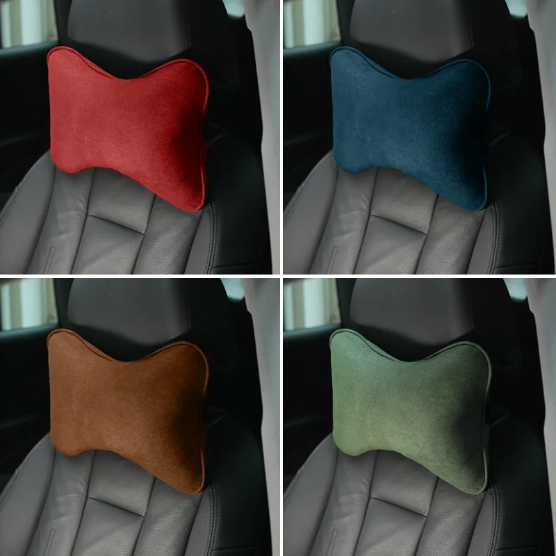 Suede Memory Foam Car Neck Pillow – Soft Headrest Cushion for Driving & Travel - Delicate Leather  