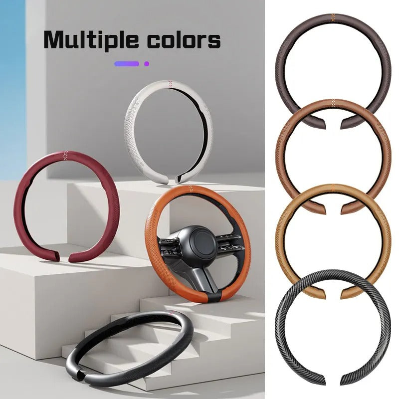 Universal Nappa Leather Steering Wheel Cover – Non-Slip Breathable Design for 37–38cm O/D Type Wheels - Delicate Leather  
