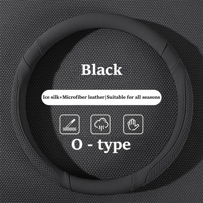 Ice Silk & Leather Steering Wheel Cover – Anti-Slip Universal All-Season Fit - Delicate Leather  
