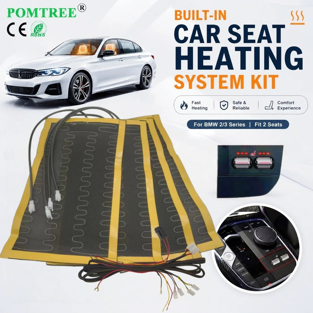 Built-In Car Seat Heater Kit for 2 Seats – 12V Alloy Wire Heating Pads with Special Switch, Universal Winter Seat Heater - Delicate Leather