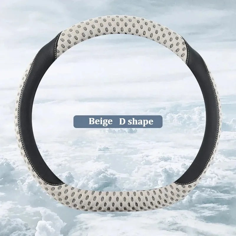 PU Leather Steering Wheel Cover with 3D Cooling Fabric – Anti-Slip All-Season Comfort - Delicate Leather  