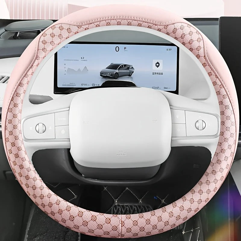 Vintage PU Leather Steering Wheel Cover – Universal All-Season Non-Slip Grip - Delicate Leather