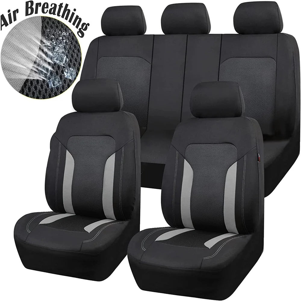 Universal Gray Mesh Car Seat Covers – 5-Seat Breathable Airbag Compatible Full Set - Delicate Leather