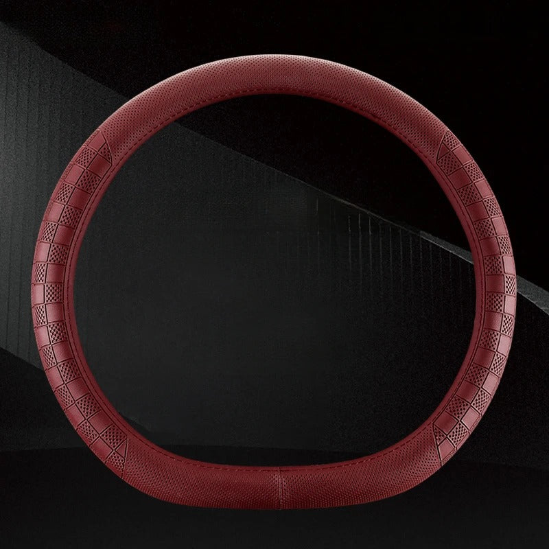 Genuine Leather Steering Wheel Cover – Universal 37–38CM Breathable Non-Slip Grip - Delicate Leather