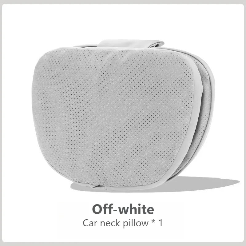 Soft Suede Car Neck & Lumbar Support Pillow Set – Memory Foam Headrest Waist Cushion with Double-Sided Design - Delicate Leather