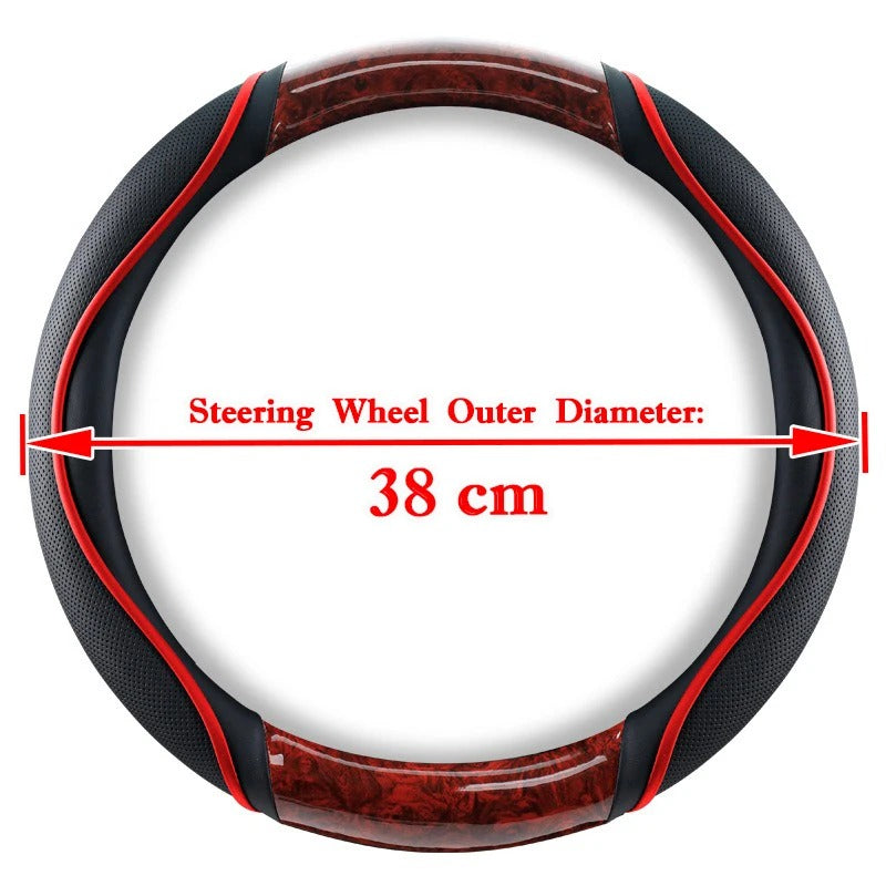Truck Wood Grain Leather Steering Wheel Cover – 38–50 cm for Lorry, Van & Bus - Delicate Leather