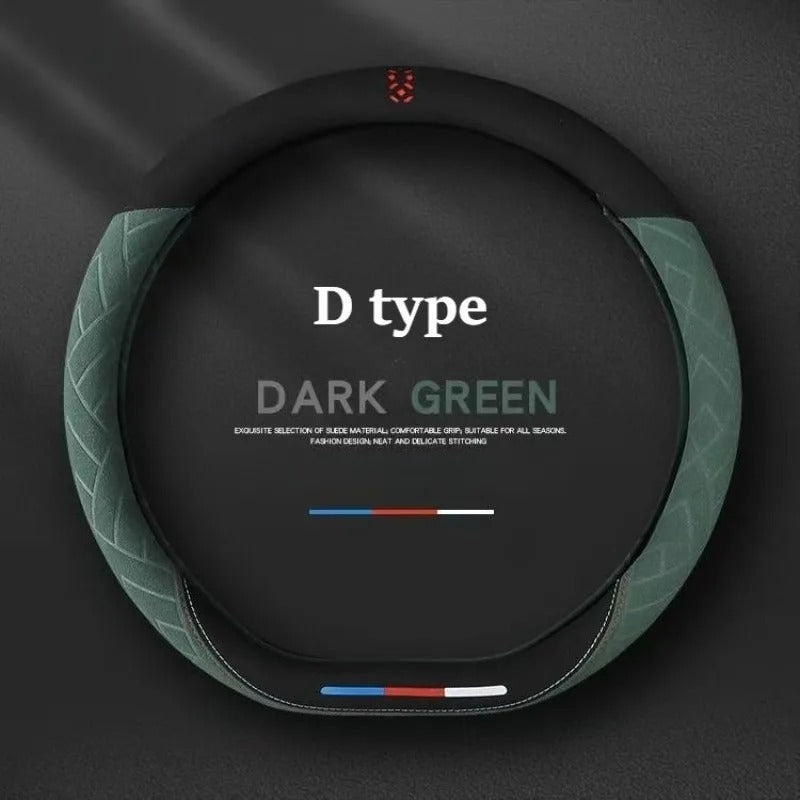 Suede Steering Wheel Cover – Universal 38cm O/D Shape Anti-Slip All-Season Grip - Delicate Leather  