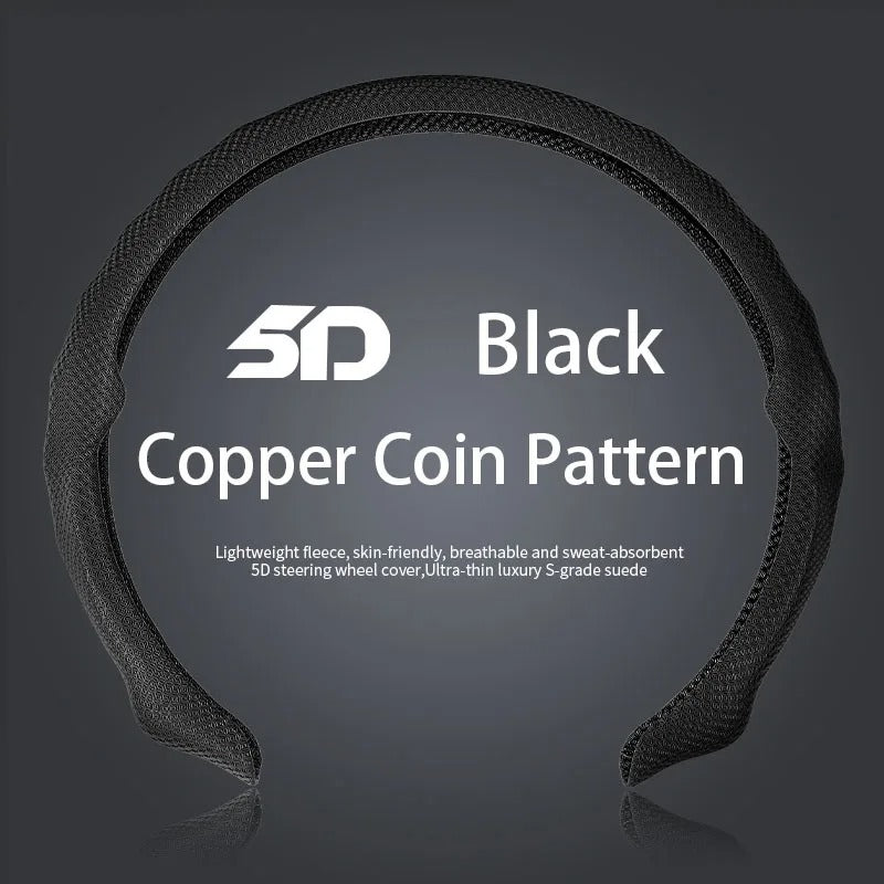 5D Copper Coin Pattern Steering Wheel Cover 38cm – Ultra-Thin Breathable Non-Slip Universal Car Steering Wheel Protector - Delicate Leather