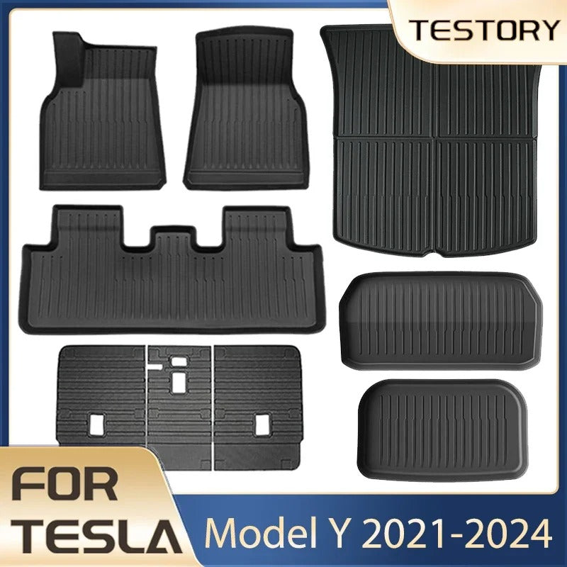 TPE Floor Mats Set for Tesla Model Y 2021–2024 (5-Seater) – Waterproof, Anti-Slip Cargo Liner and Interior Mats - Delicate Leather  