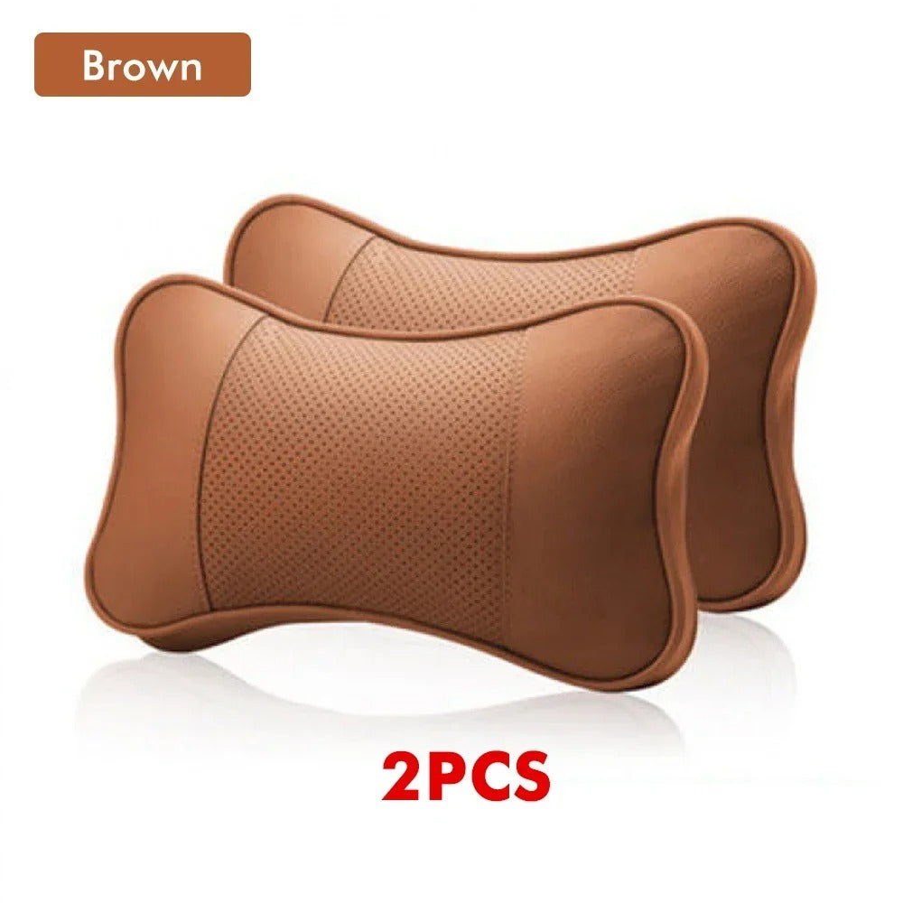 Leather Car Headrest Pillow – Breathable Universal Cushion for Vehicle Interior - Delicate Leather  