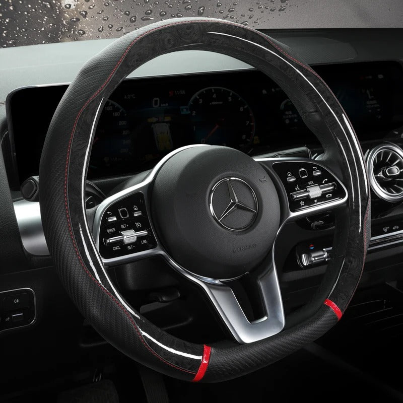 Leopard-Pattern Leather Steering Wheel Cover – Universal 38 cm Fit, Non-Slip, Decorative Car Interior Accessory - Delicate Leather  