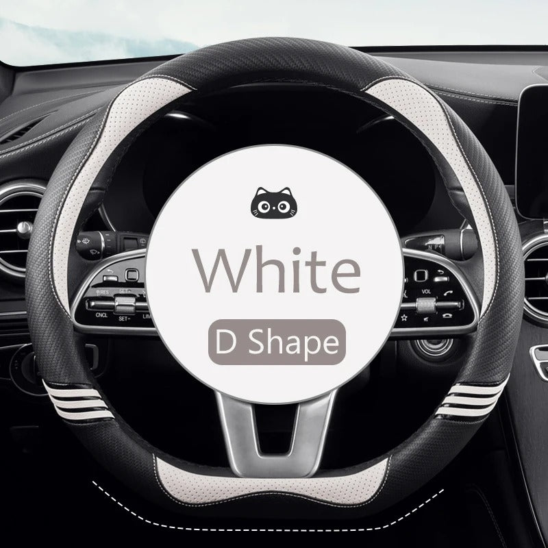 Universal 15-Inch Car Steering Wheel Cover – PU Leather with Carbon Fiber Pattern, Anti-Slip Design - Delicate Leather  