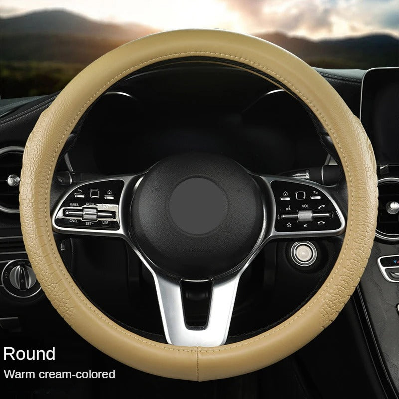 Crocodile Grain Genuine Leather Steering Wheel Cover – Textured Non-Slip Universal Fit 38 cm, Luxury Car Interior Accessory - Delicate Leather  