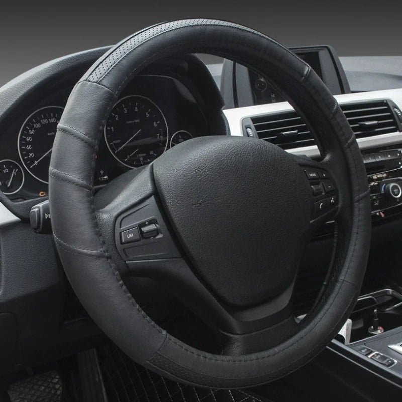 Genuine Leather Steering Wheel Cover – Anti-Slip Universal 38cm Interior Accessory - Delicate Leather  