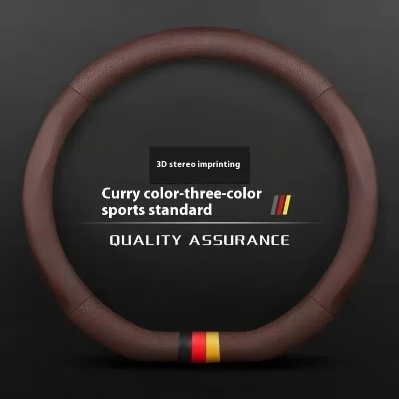 Universal Ventilated Anti-Slip Steering Wheel Cover – Breathable Leather Grip Protector with Carbon Fiber Texture, Fits 36–38cm Steering Wheels - Delicate Leather  