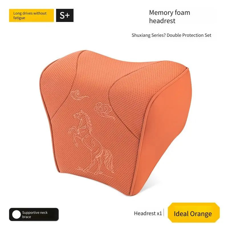 Embroidered Nappa Leather Car Seat Cushion Set – Breathable Seat Pad with Headrest & Lumbar Cushions - Delicate Leather  