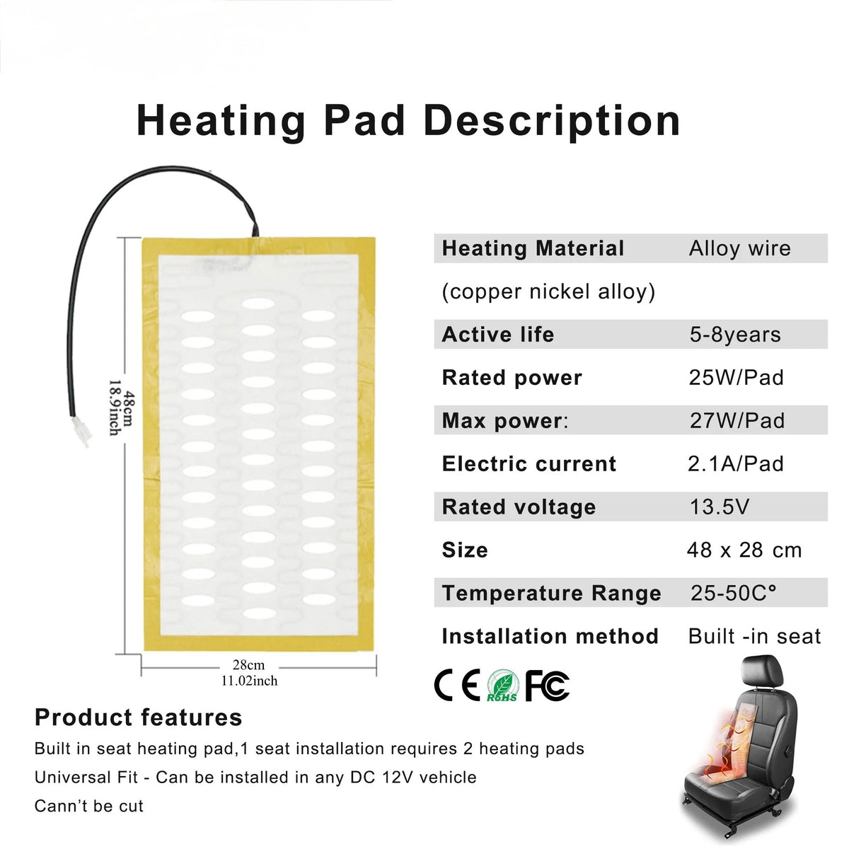 DC 12V Universal Car Seat Heating & Ventilation Kit for 1 Seat – Built-In Heater Pad with Fans & 3-Level Switch - Delicate Leather